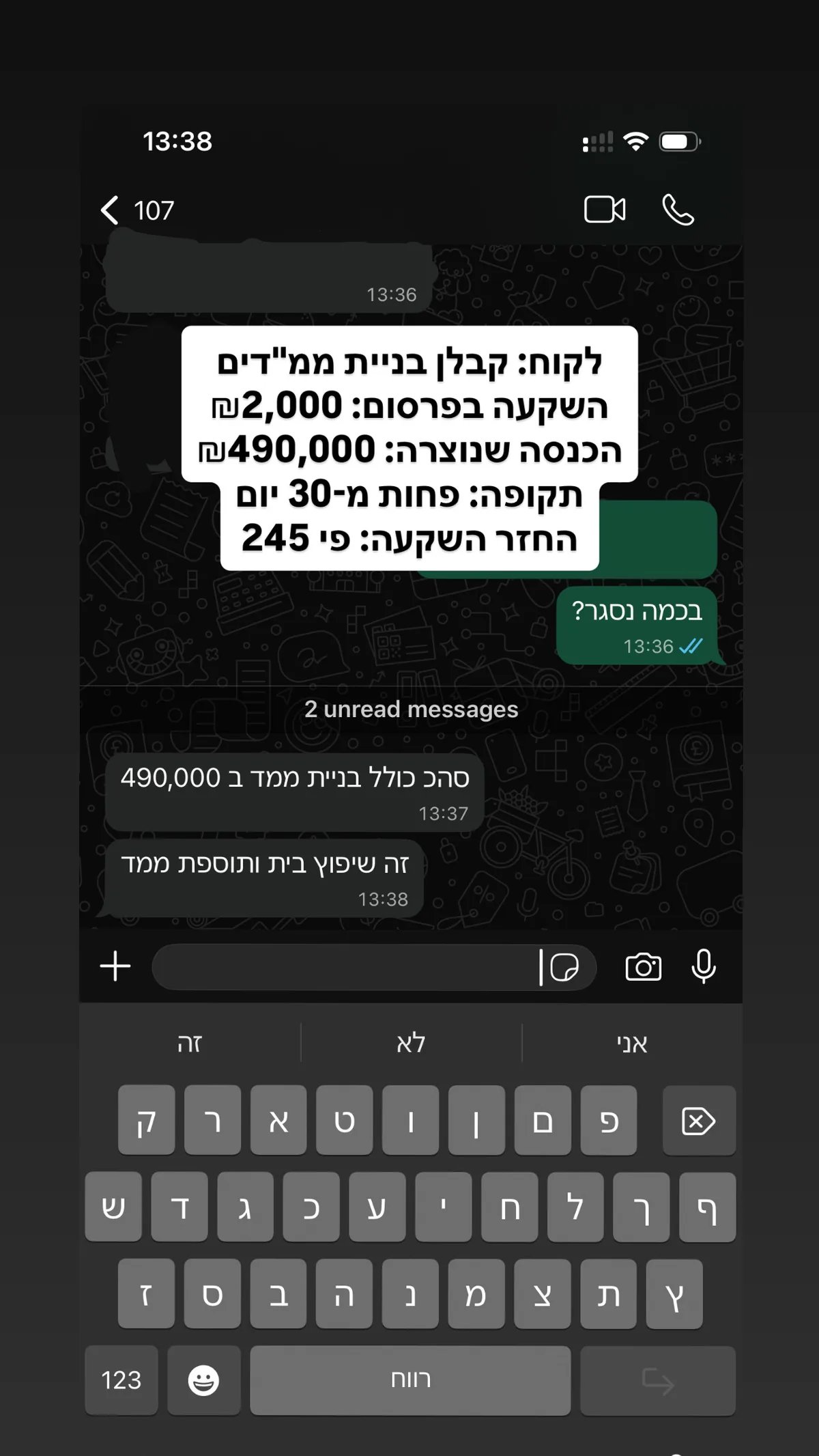 ₪2,000 השקעה הניבו ₪490,000 ב-30 יום, החזר פי 245
